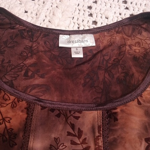 Dressbarn Womens S Velvet Burnout Sheer Western Top Lace Trim Corset Y2K Brown - Picture 4 of 12