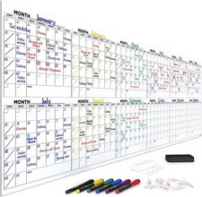 Extra Large 100"x36" Dry Erase Monthly Planner with Markers, Eraser, Pins