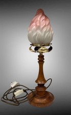 Art Deco Turned Oak? Torchiere Table Lamp Pink /Opaque Shade With Brass Gallery.
