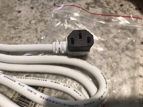 6 Ft Right Angle IEC Power Cord CY13. White - Zdjęcie 2 z 3