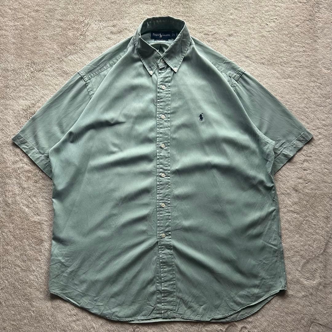 Ralph Lauren BLAKE Silk Cotton Short Sleeve Button-Down Shirt XXL Gray Used