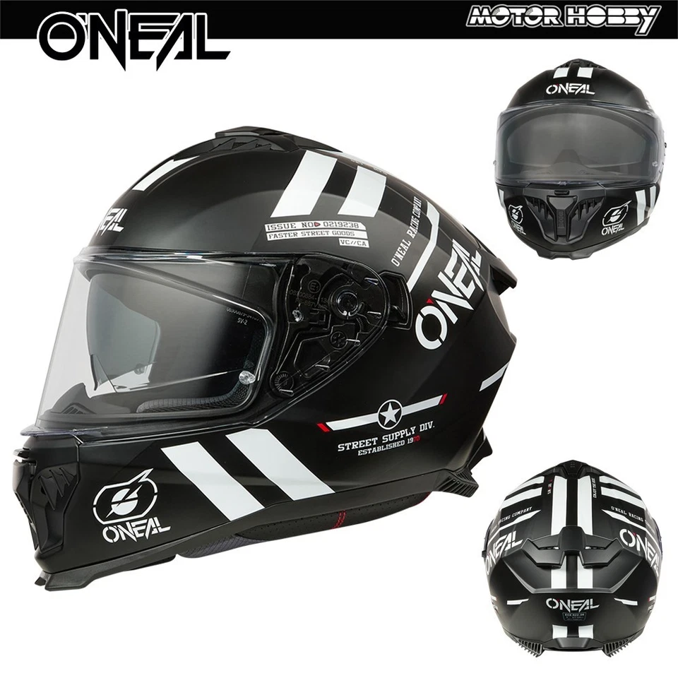 CASCO INTEGRAL O'NEAL WARHAWK NEGRO BLANCO ROJO CON VISERA PARASOL ECE 22.06 - Imagen 1 de 4