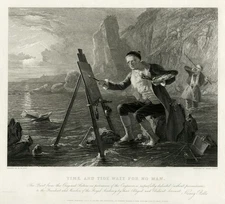 Antique Master Print-GENRE-CARICATURE-PAINTER-TIME AND TIDE-Buss-Rolls-1835