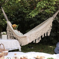 Large 2 Person Hammock Boho Style Brazilian Macrame Fringed Deluxe Double Hammoc