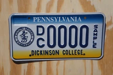 Pennsylvania DICKINSON COLLEGE Sample License Plate