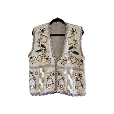 Vintage Knitted Womens Vest Ramie/Acrylic Mix Fabric With Shell Buttons