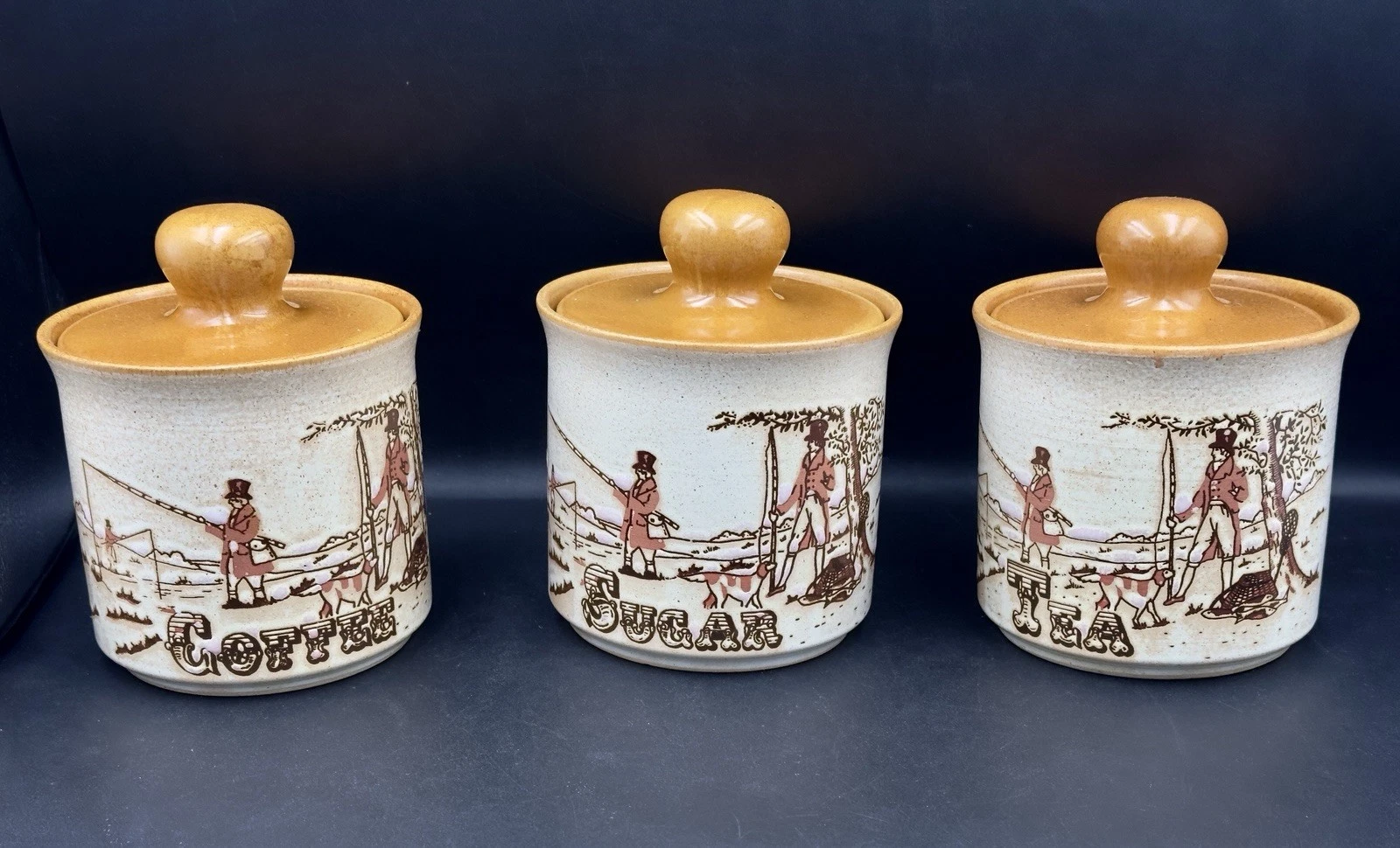 Ashdale Pottery Tea Sugar Coffee Canisters Fishing - SUGAR LIGHT CRACK - REA DES