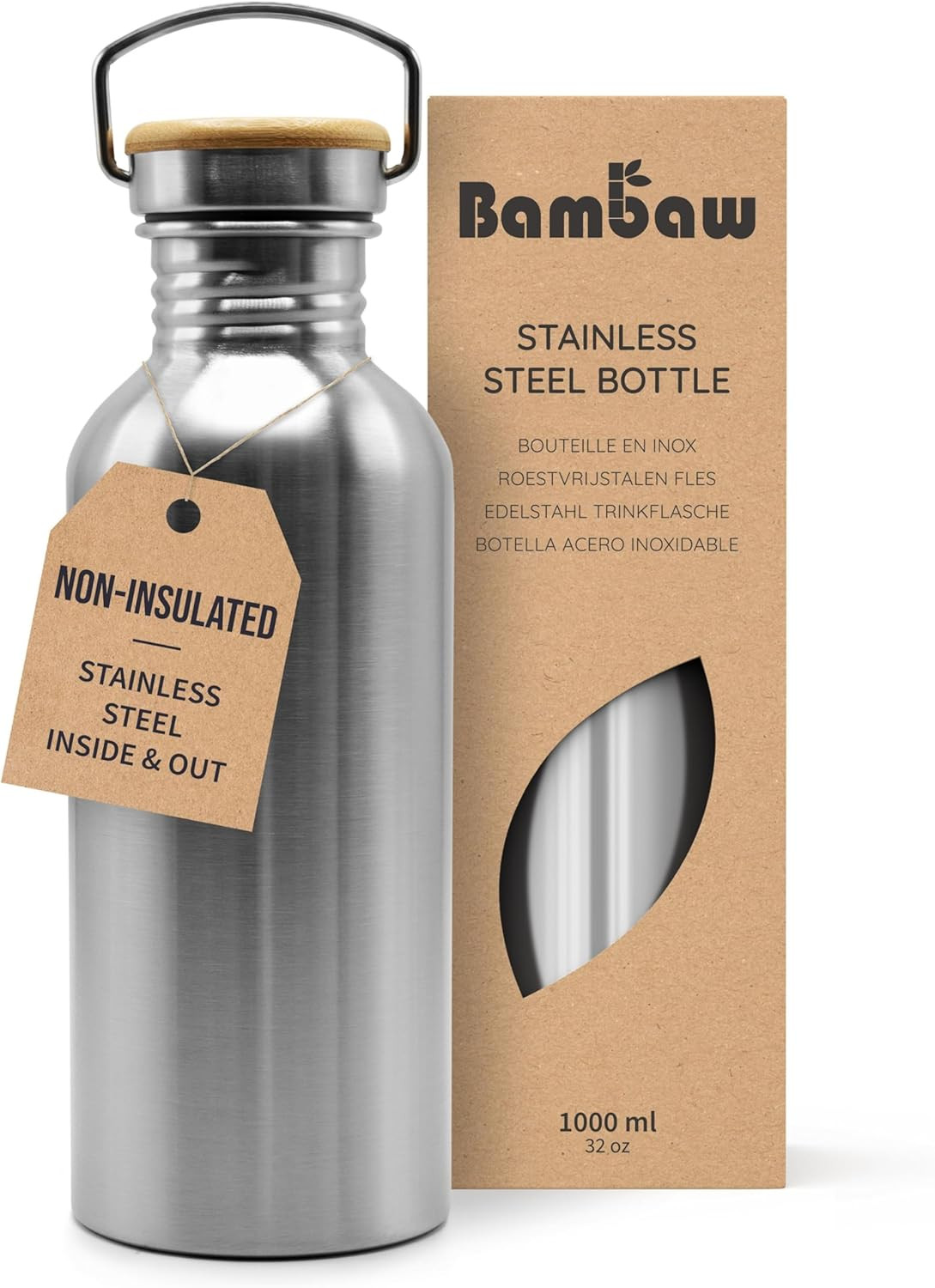 32 Oz, Non-insulated Single Wall Metal Water Bottl