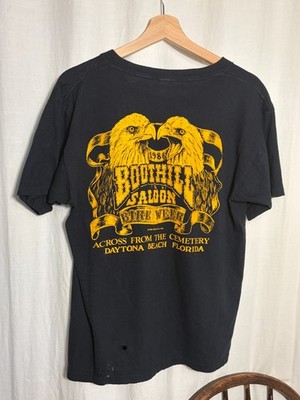 Vintage 1986 Boothill Saloon Bike Week T-Shirt Black Eagle Biker Daytona - M