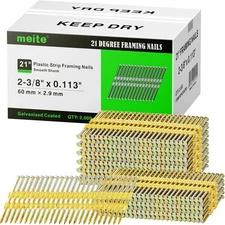 meite 2,000 Counts 21 Degree Framing Nails 2-3/8" Length Galvanized Smooth Shank