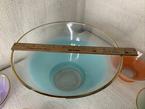 Vintage Blendo Glass Frosted Serving Bowl SET Salad Dessert Rainbow Gold Gilt - Picture 12 of 16