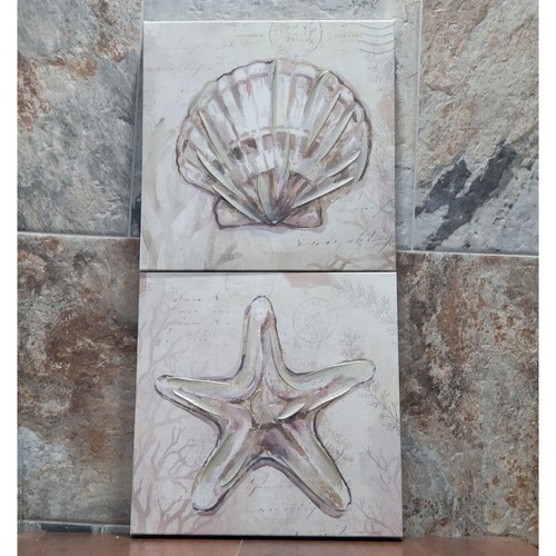 Starfish Scallop Shell Painting Canvas Hanging Wall Art Sea life Beach Decor - Picture 4 of 11