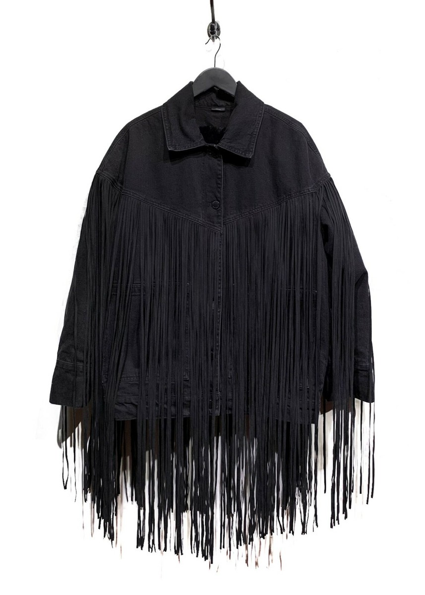 Pinko Janet Black Fringed Faux-Fur Lined Denim Jacket