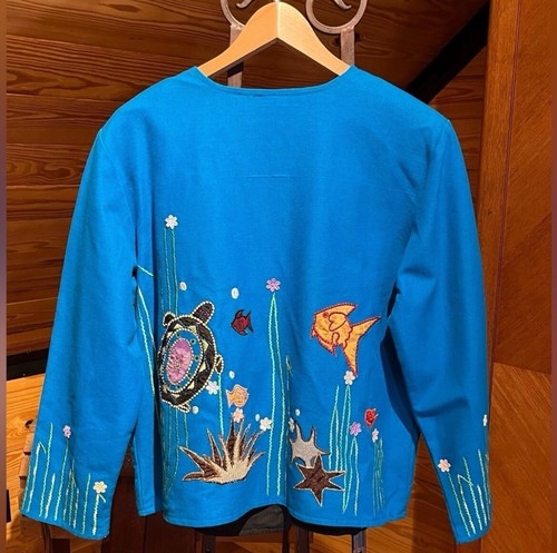 Vintage Daniel K Under the Sea Life Blazer Jacket Wearable Art Teal Blue - Large - Picture 2 of 13