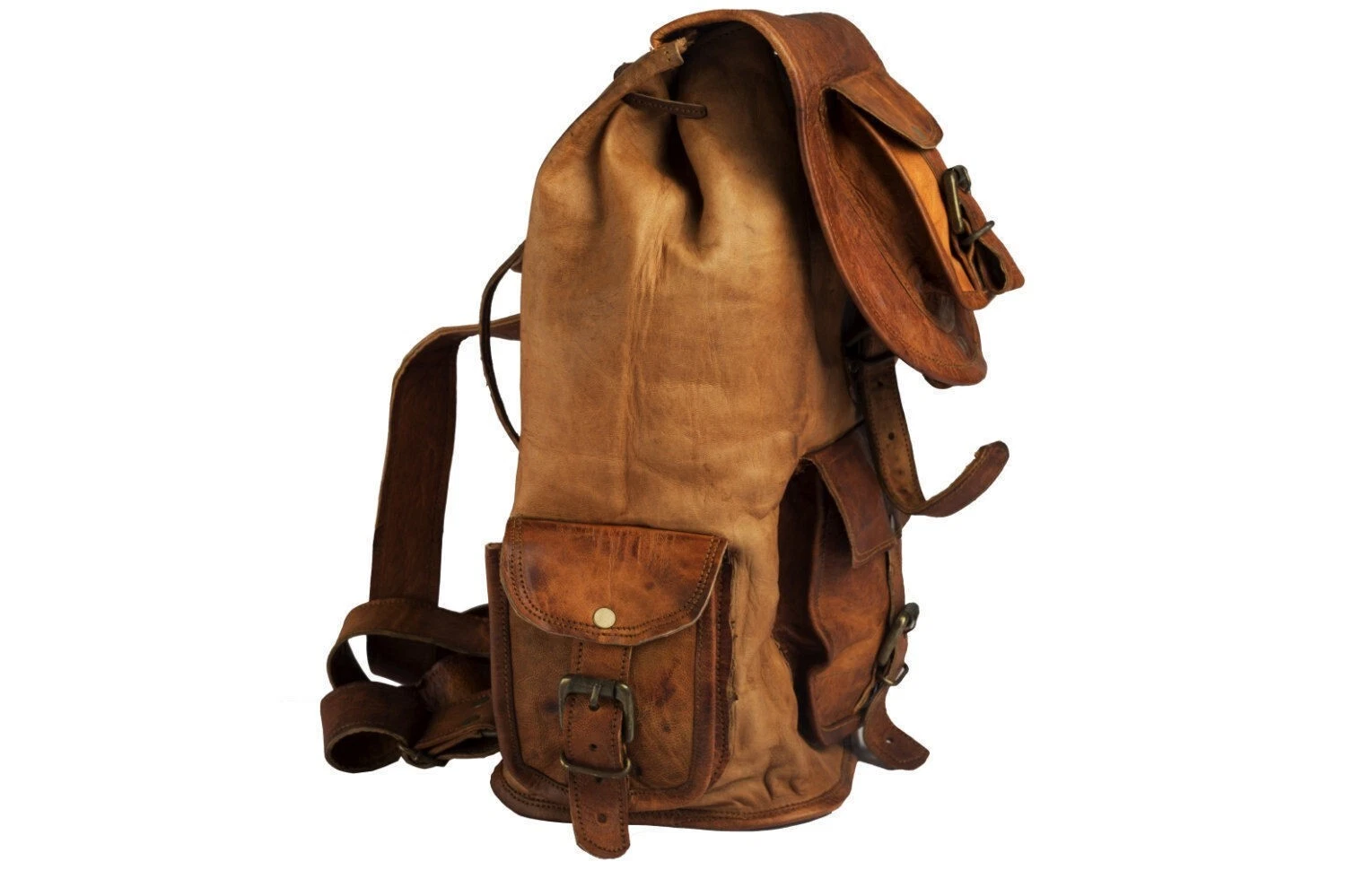 16 inch Vintage Leather Backpack Rucksack S Goat Hide Handmade Leather Bag