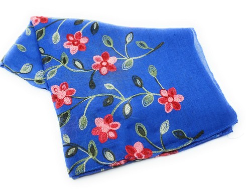 Soft Handmade Thai Cotton Scarf or Shawl with Colorful Floral Embroidery - Picture 13 of 27