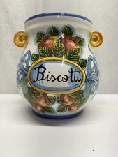 Hand Made Hand Painted 8 Inch Tall Biscotty Jar Made In Italy No Lid