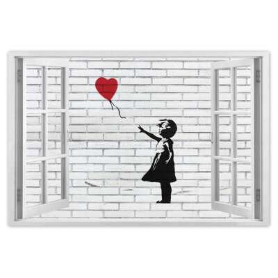 Autocollant Mural Banksy Fille Au Ballon, H6825_PLNS, Multicolore, IdealDesign
