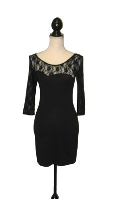 H&M Divided NWT  Black Lace Bodycon Dress Lace 3/4 Sleeve Size 4