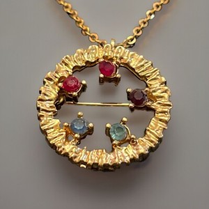 Authentic M Brand Gold Plated Wreath Pendant Pin Necklace Multicolor Birth Stone Mom
