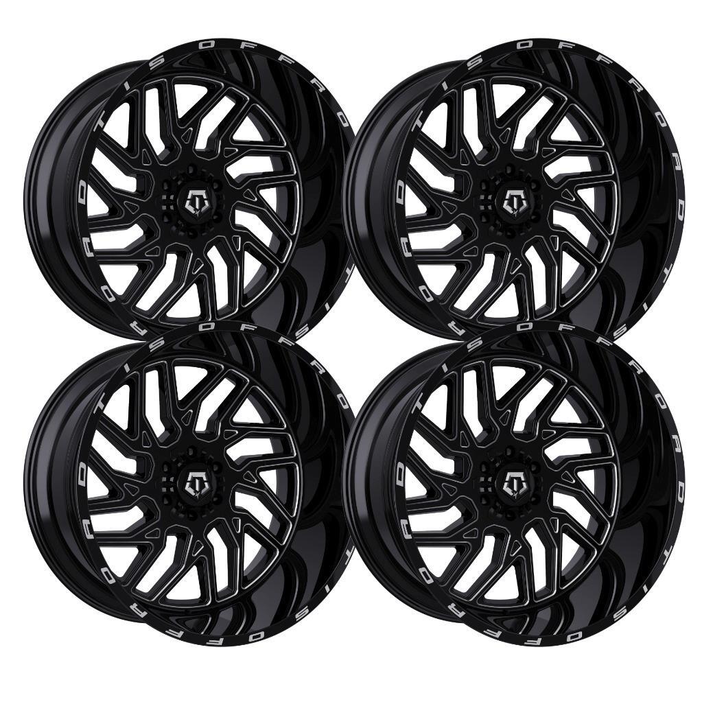 (Set-4) TIS 547BM 20X10 5x114.3/5x127 -19mm Black Milled Wheels Rims 20 Inch