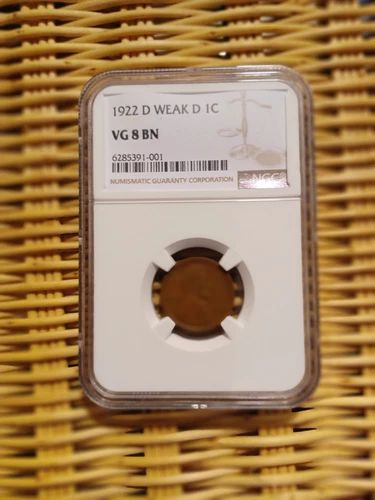 1922 D Weak D Lincoln cent VG 8 BN NGC Graded