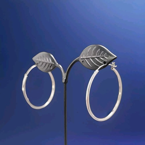 Vintage Sterling Silver Hoop Earrings Large 925 Round Tube Classic Style - Picture 2 of 14
