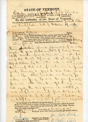 1840 Handwritten Court Doc Signed Vermont JN Pomeroy Parker Constable