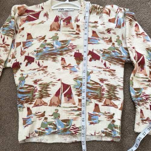 ZARA Art Painting Knit Pullover Wool Blend Basic Sweater Size S Sailor Artist - Picture 7 of 8