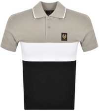 Image of BELSTAFF COLOURBLOCK PIQUE COTTON POLO PUMICE BROWN/WHITE/BLACK S RRP £145 NEW