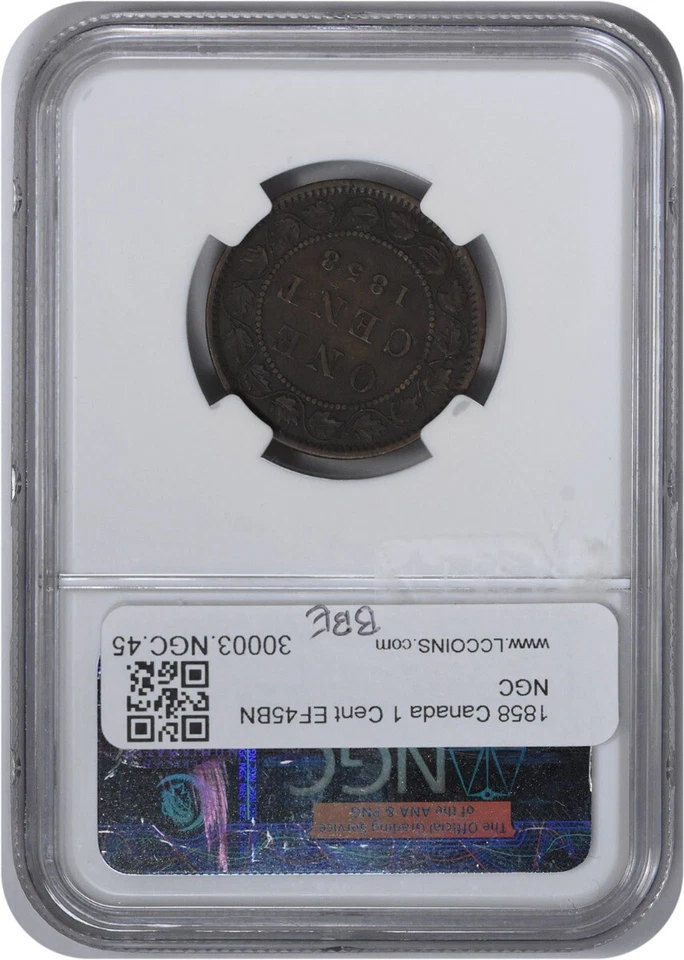 1858 Canada 1 Cent KM1 EF45BRN NGC - Image 2 of 2