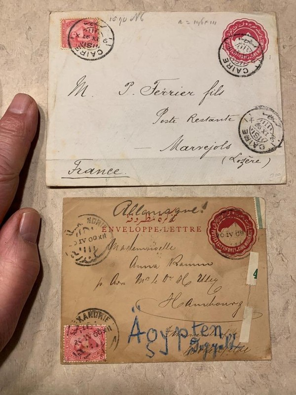 (2) Egypt Covers 1897-08 era 1 to France, 1 to Hamburg Germany SKU#35330