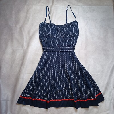 Rockabilly Polka Dot Swing Kleid mittelblau Pin Up Vintage Style wattiert Bustier