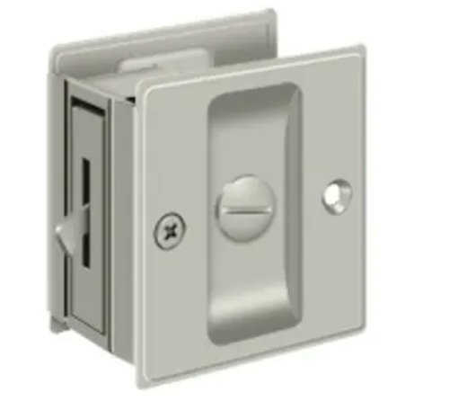 Deltana Solid Brass Sliding Pocket Door Lock in Satin Nickel