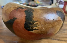 Primitive Clay Bowl Horses Cave Painting Style