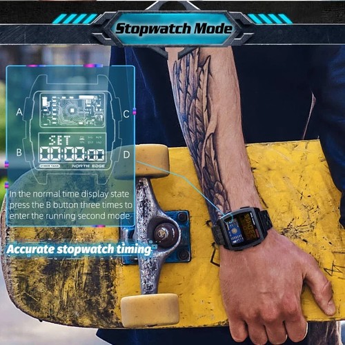 North Edge Cyber Tank Retro Digital Watch (Industrial, Metal, Waterproof 50M) - Picture 5 of 7