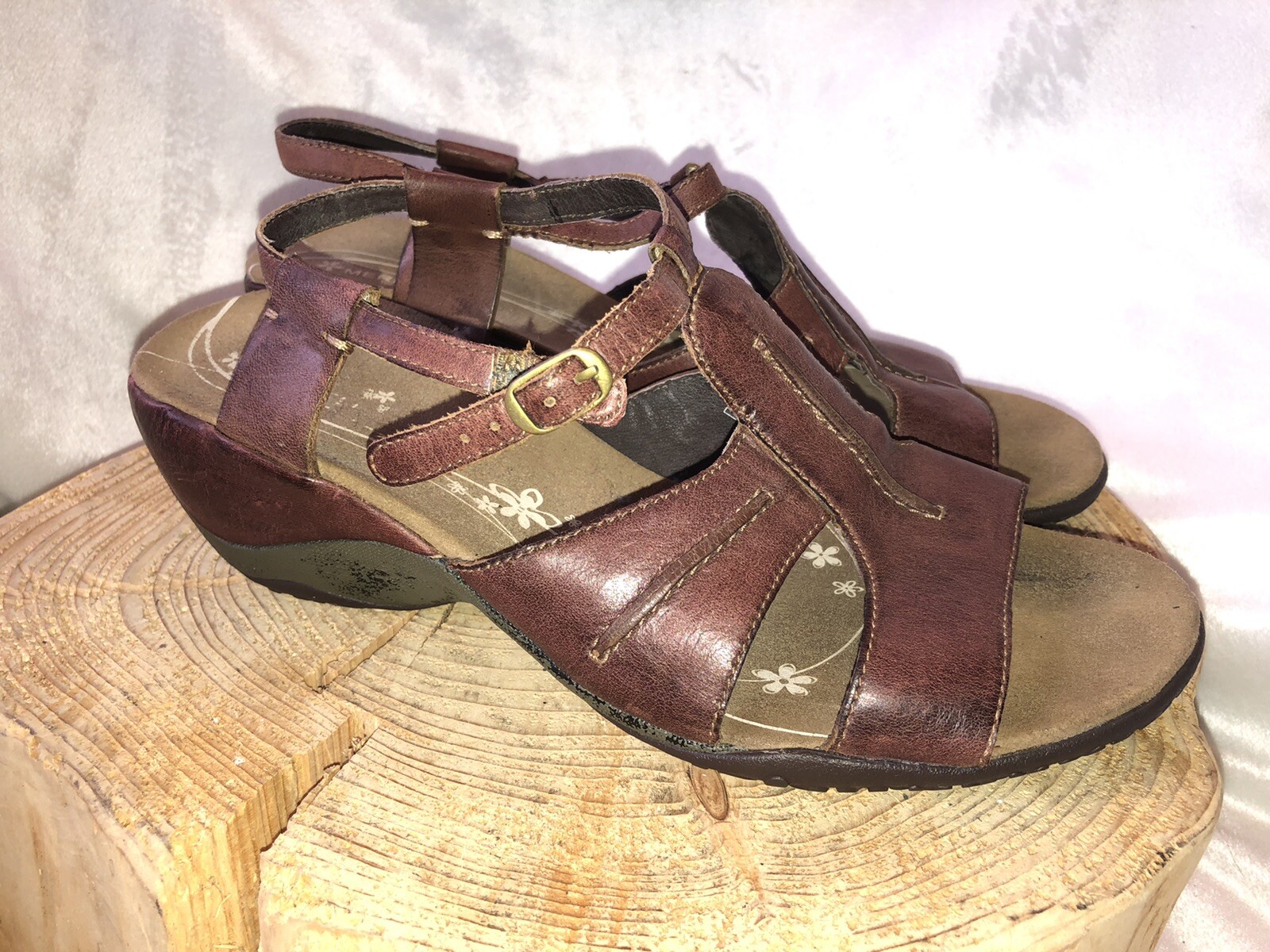 Sandali Merrell Viola antichi argento cinturino a T vibram zeppa marrone J46258 taglia 9