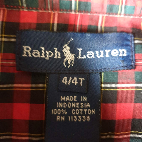 Ralph Lauren Boys' Long Sleeve Red/Green Checked Shirt Size 4 Cotton, Christmas - Picture 4 of 11