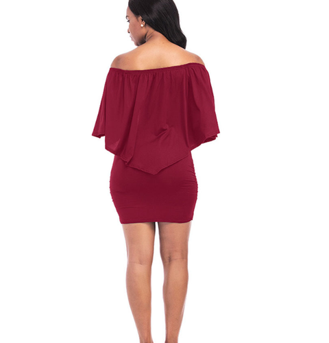 Women's Off Shoulder Cocktail Party Ruffle Short Sleeve Bodycon Mini Dress - Picture 10 of 20
