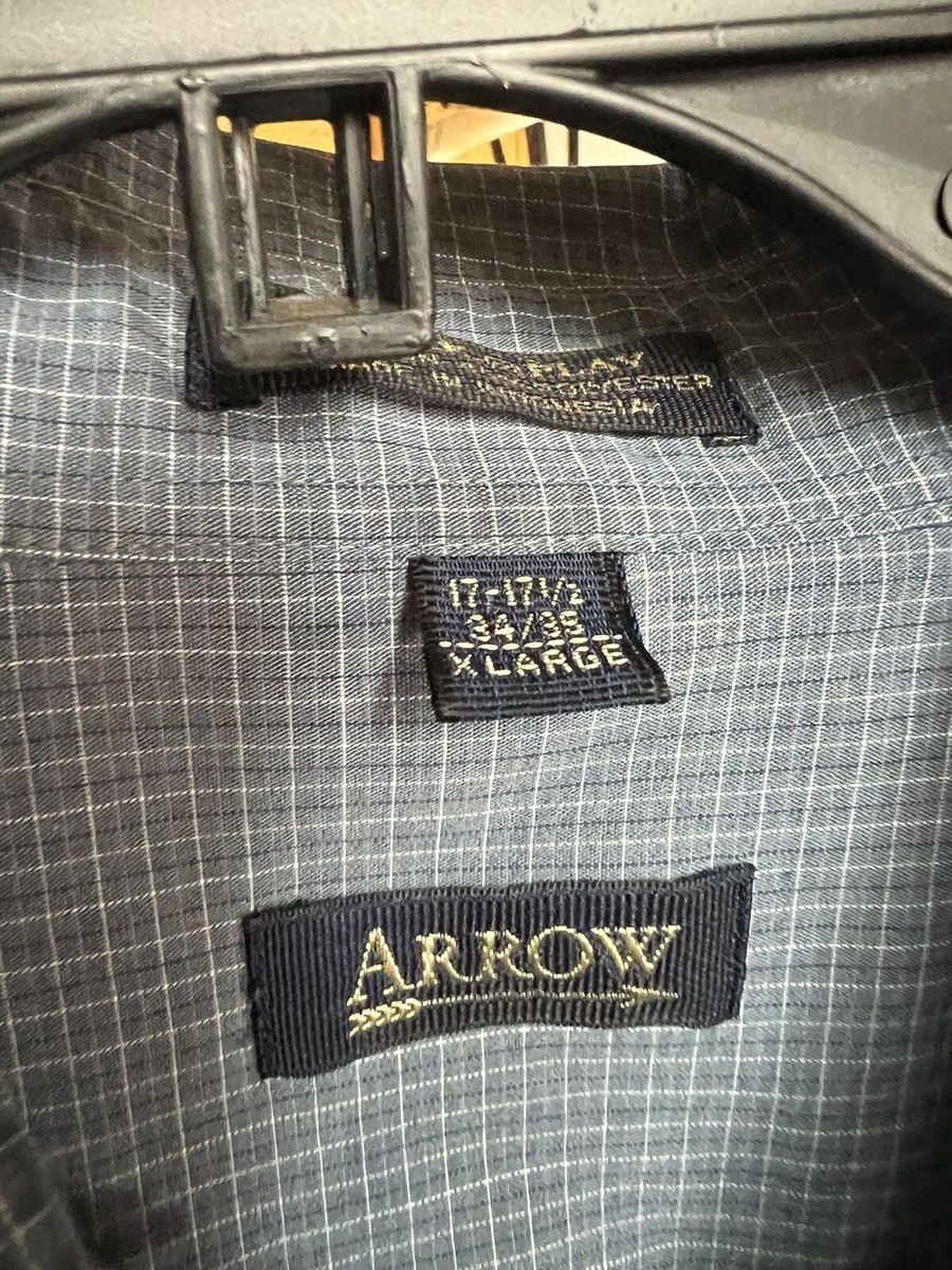 ARROW WORK PLAY MEN'S SIZE XL 17 17 1/2 BLUE CHECK LONG