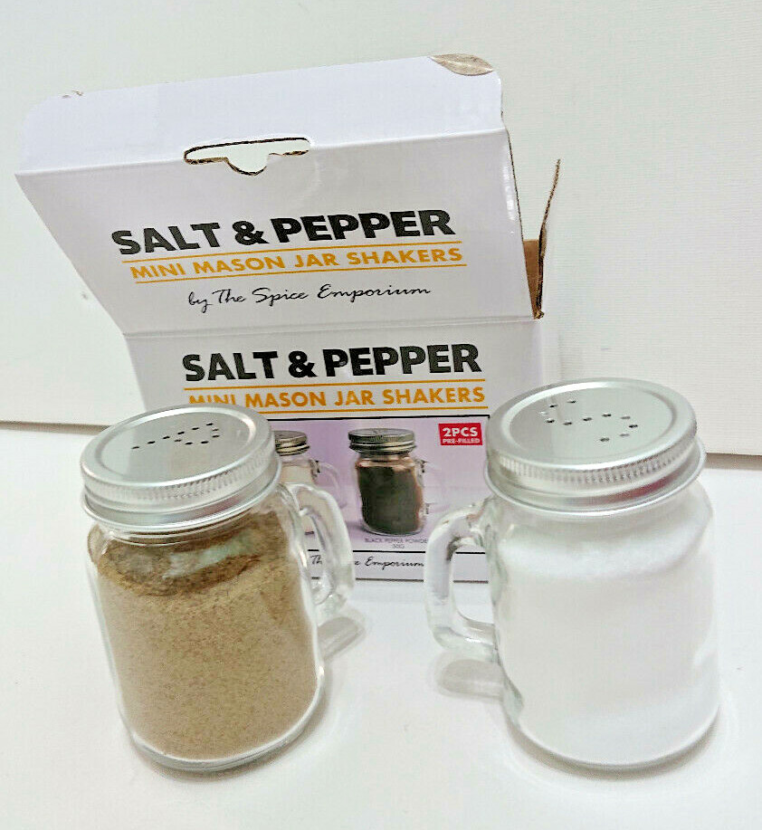 MASON JAR SALT & PEPPER SHAKERS Brooklyn Aesthetic FILLED BBE 2025 Silver SP Lid