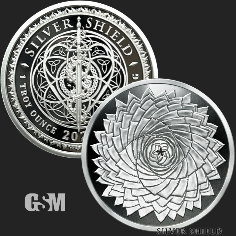 Shield Miny 2021 1OZ Spiral Aloe Proof Silver Shield Mini-Mintage