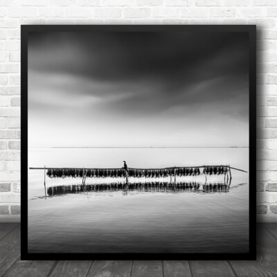 Fine Art Schwarz Weiß Landschaft Minimal Meereslandschaft Fischernetze Quadrat Kunstdruck