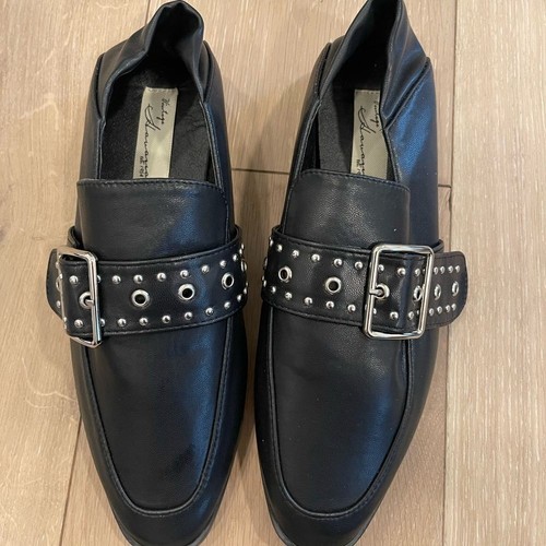 New Vintage Havana Maureen Black Leather Studded Buckle Slip On Loafers Shoes - Picture 9 of 11