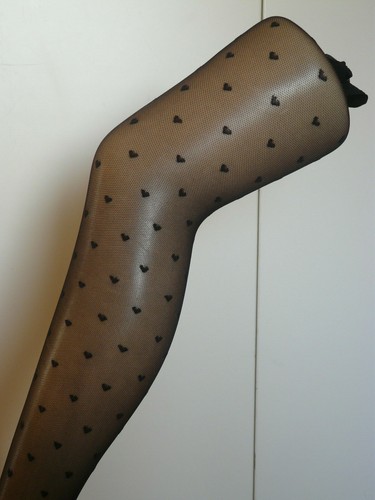 Collant Femme Noir Motif Cœur - Neuf Avec étiquettes, Matière Nylon/spandex, Taille Unique