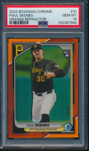 PSA 10 PAUL SKENES 2024 Bowman Chrome ORANGE REFRACTOR/25 Pirates RC GEM MINT
