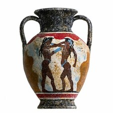 Antica anfora minoica greca Akrotiri boxer affresco fatto a mano vaso in cera...