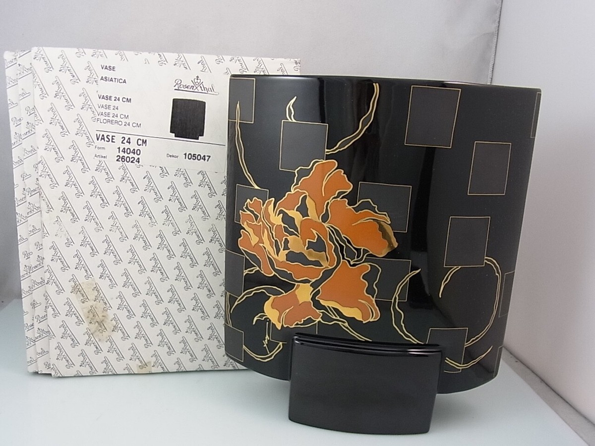 Rosenthal Vase Asiatica Studio Line 24 cm Keramikvase Schwarz Orange Gold Blume