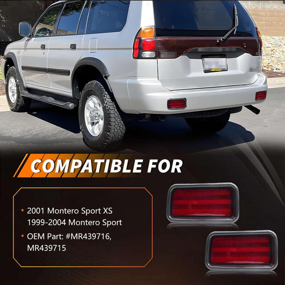 Montero Rear Diffuser 2X Red Lens Rear Bumper Reflector Lights For 1999-2004 Mitsubishi ...