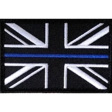 Thin Blue Line Police Union Jack Hook Fastener Backed patch (UK Insignia) Large